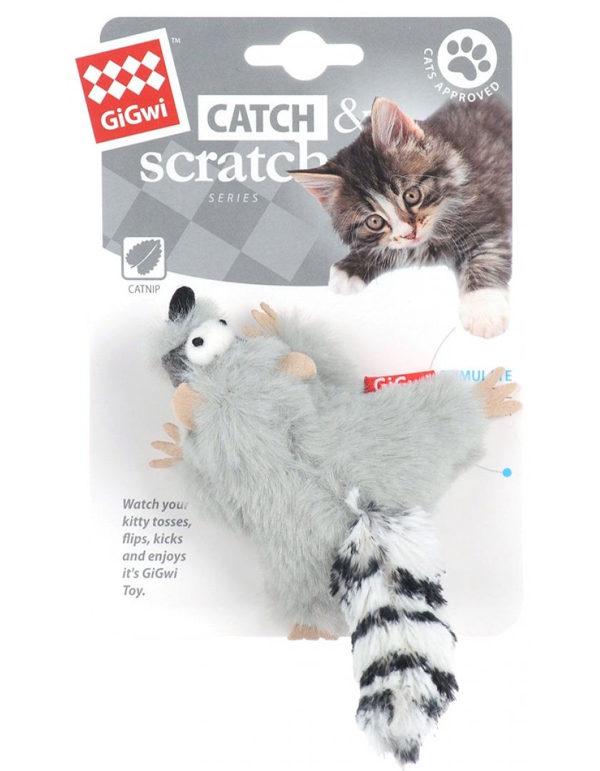 Игрушка для кошек GiGwi Catch & Scratch Eco Белка-енот с кошачьей мятой,  купить в интернет-магазине Филя с быстрой доставкой в Санкт-Петербурге