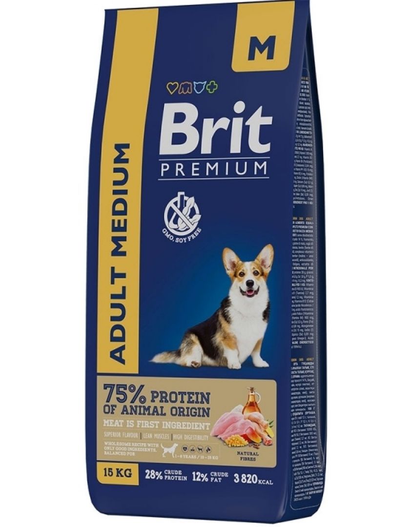 Сухой корм для собак средних пород Brit Premium Dog Adult Medium Курица в  Санкт-Петербурге