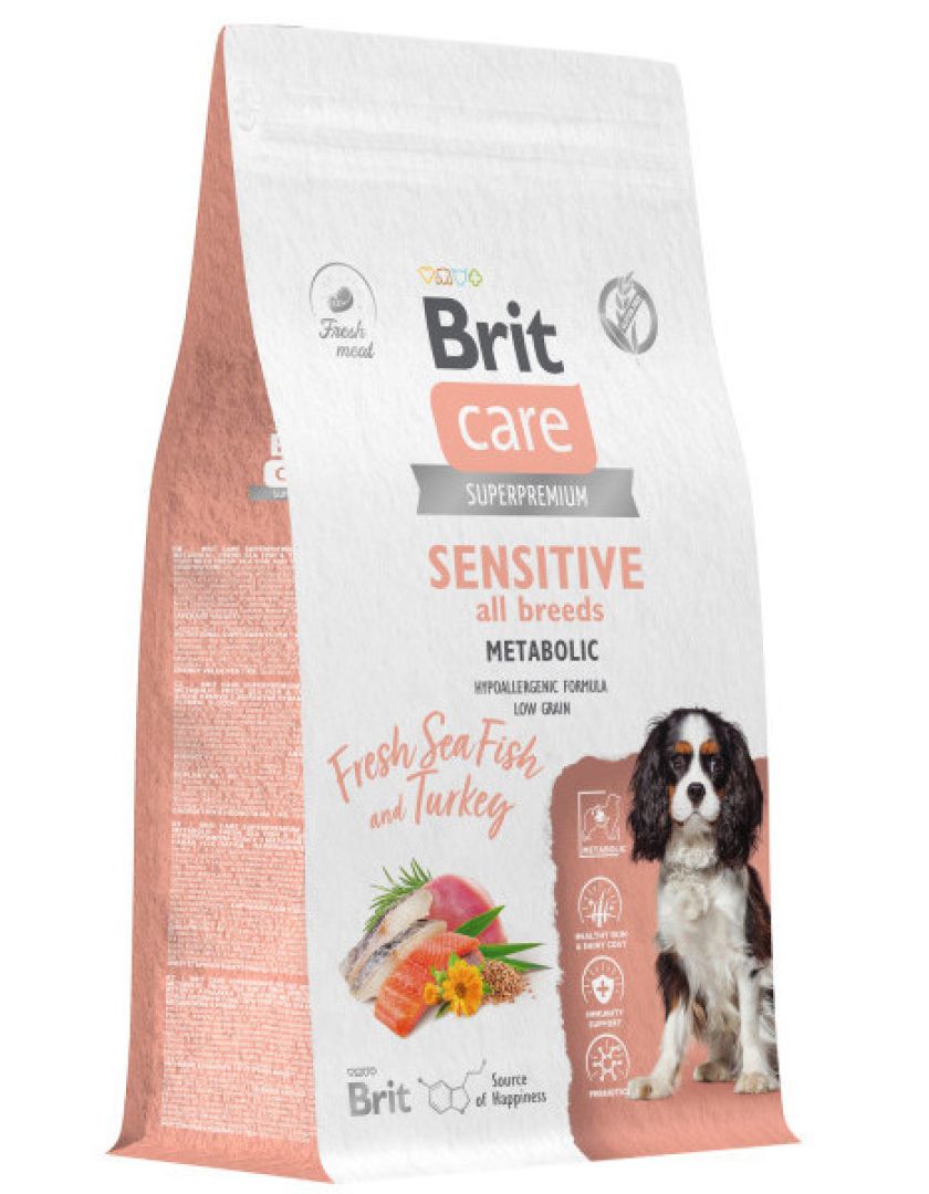 Сухой корм для собак Brit Care Dog Adult Sensitive Metabolic Морская рыба и  индейка, купить в интернет-магазине Филя с быстрой доставкой в  Санкт-Петербурге